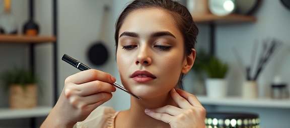 meticulous waxing procedure, focused expression, professional demonstrating technique, photorealistic, modern salon with minimalist decor, highly detailed, dynamic use of shadows and highlights, 35mm lens, neutral tones, diffused lighting, shot with a portrait lens.